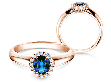 Verlobungsring Windsor in 9K Gelbgold mit Saphir 0,60ct und Diamanten 0,12ct
