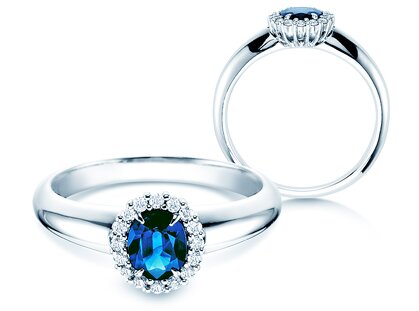 Verlobungsring Windsor in Platin 950/- mit Saphir 0,60ct und Diamanten 0,12ct