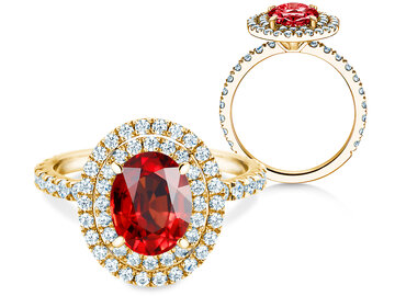 Verlobungsring Double Halo in 14K Weißgold mit Rubin 0,60ct und Diamanten 0,35ct