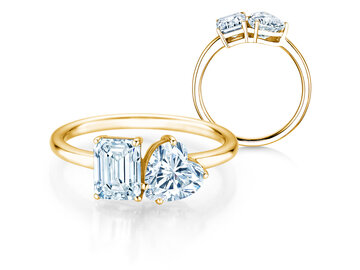 Verlobungsring Toi et Moi Emerald & Heart Labordiamant