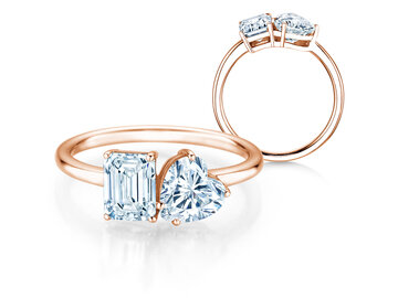 Verlobungsring Toi et Moi Emerald & Heart Labordiamant