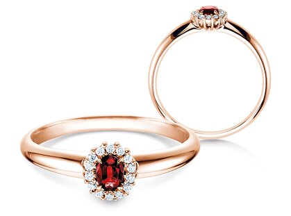 Verlobungsring Jolie in 14K Roségold mit Rubin 0,25ct und Diamanten 0,06ct