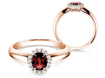 Verlobungsring Windsor in 14K Roségold mit Rubin 0,60ct und Diamanten 0,12ct