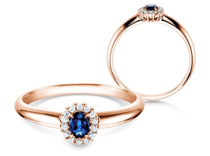 Verlobungsring Jolie in 14K Roségold mit Saphir 0,25ct und Diamanten 0,06ct