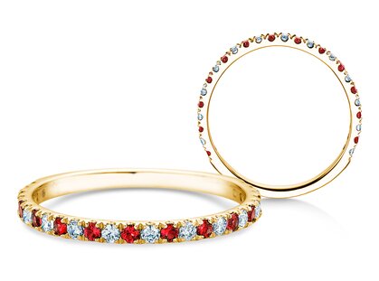 Verlobungsring Dusk mit Diamant und Farbedelstein in 14K Gelbgold mit Rubin 0,19ct und Diamanten 0,19ct