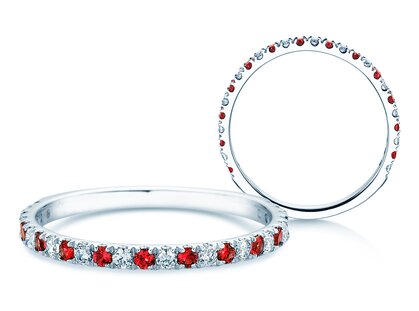 Verlobungsring Dusk mit Diamant und Farbedelstein in 14K Weißgold mit Rubin 0,19ct und Diamanten 0,19ct