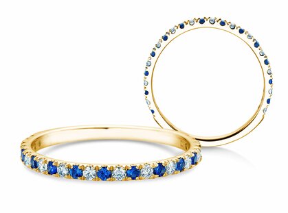 Verlobungsring Dusk mit Diamant und Farbedelstein in 18K Gelbgold mit Saphir 0,19ct und Diamanten 0,19ct