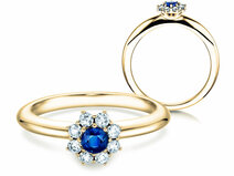 Verlobungsring Lovely in 14K Gelbgold mit Saphir 0,10ct und Diamanten 0,15ct