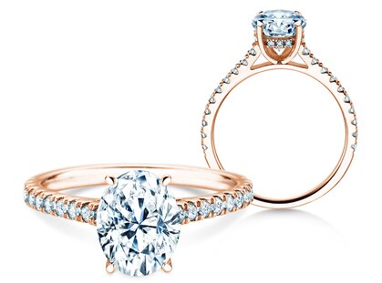 Verlobungsring Oval Hidden Halo Pavé in 14K Roségold mit Diamanten 0,50ct G/SI