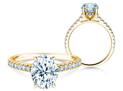 Verlobungsring Oval Hidden Halo Pavé in 14K Gelbgold mit Diamanten 0,50ct G/SI