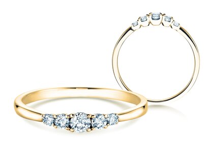 Verlobungsring 5 Diamonds in 14K Gelbgold mit Diamanten 0,15ct G/SI