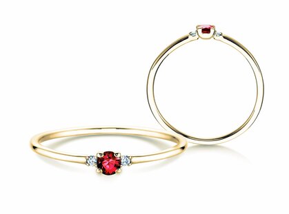 Verlobungsring Glory Petite in 14K Gelbgold mit Rubin 0,08ct und Diamanten 0,02ct