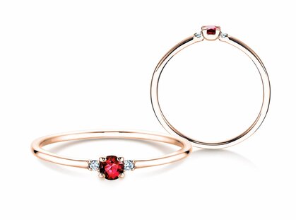 Verlobungsring Glory Petite in 14K Roségold mit Rubin 0,08ct und Diamanten 0,02ct