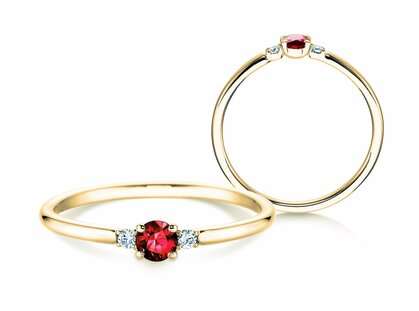 Verlobungsring Glory Petite in 14K Gelbgold mit Rubin 0,16ct und Diamanten 0,04ct