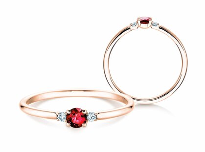 Verlobungsring Glory Petite in 14K Roségold mit Rubin 0,16ct und Diamanten 0,04ct