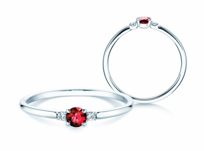 Verlobungsring Glory Petite in 14K Weißgold mit Rubin 0,16ct und Diamanten 0,04ct