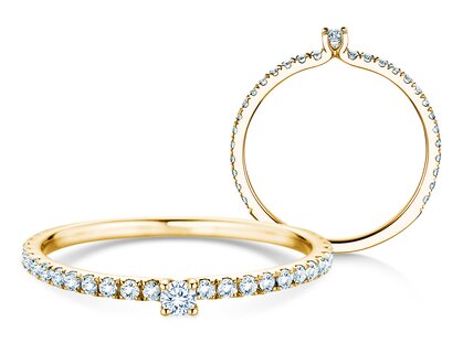 Verlobungsring Classic 4 Pavé in 14K Gelbgold mit Diamanten 0,30ct G/SI